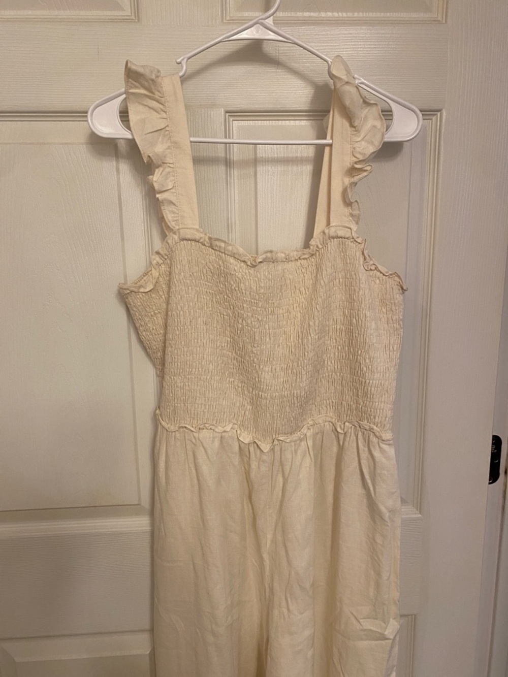 H&M Cream Smocked Ruffle-Strap Romper Large NWOT